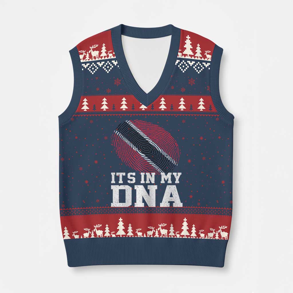 Trinidad and Tobago In My DNA V-Neck Knit Sweater Vest Trini Trinidadian Proud TS10 Navy Red Print Your Wear
