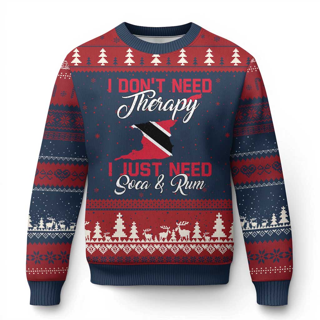 Funny Trini Ugly Christmas Sweater Just Need Soca & Rum Trinidad and Tobago Flag TS10 Navy Red Print Your Wear