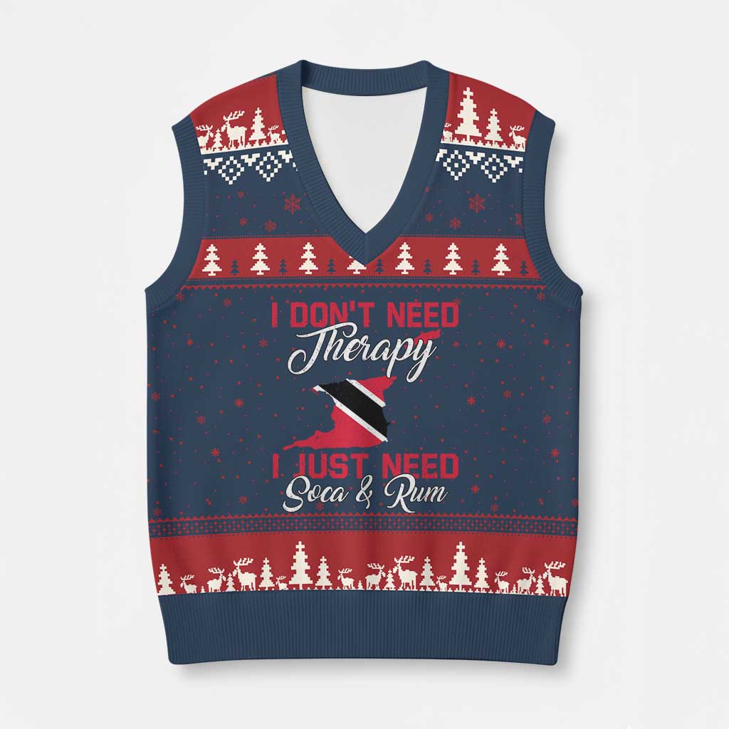 Funny Trini V-Neck Knit Sweater Vest Just Need Soca & Rum Trinidad and Tobago Flag TS10 Navy Red Print Your Wear