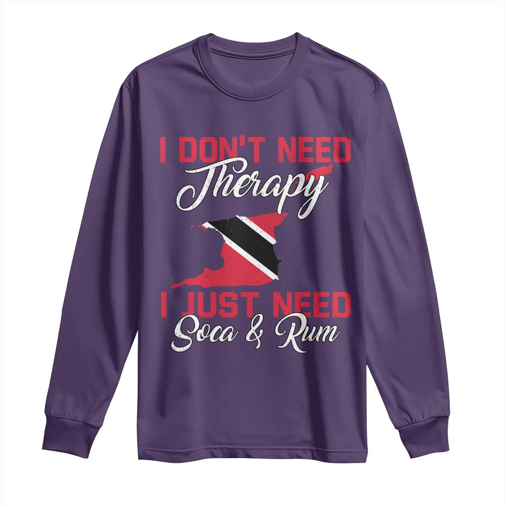 Funny Trini Long Sleeve Shirt Just Need Soca & Rum Trinidad and Tobago Flag TS10 Purple Print Your Wear