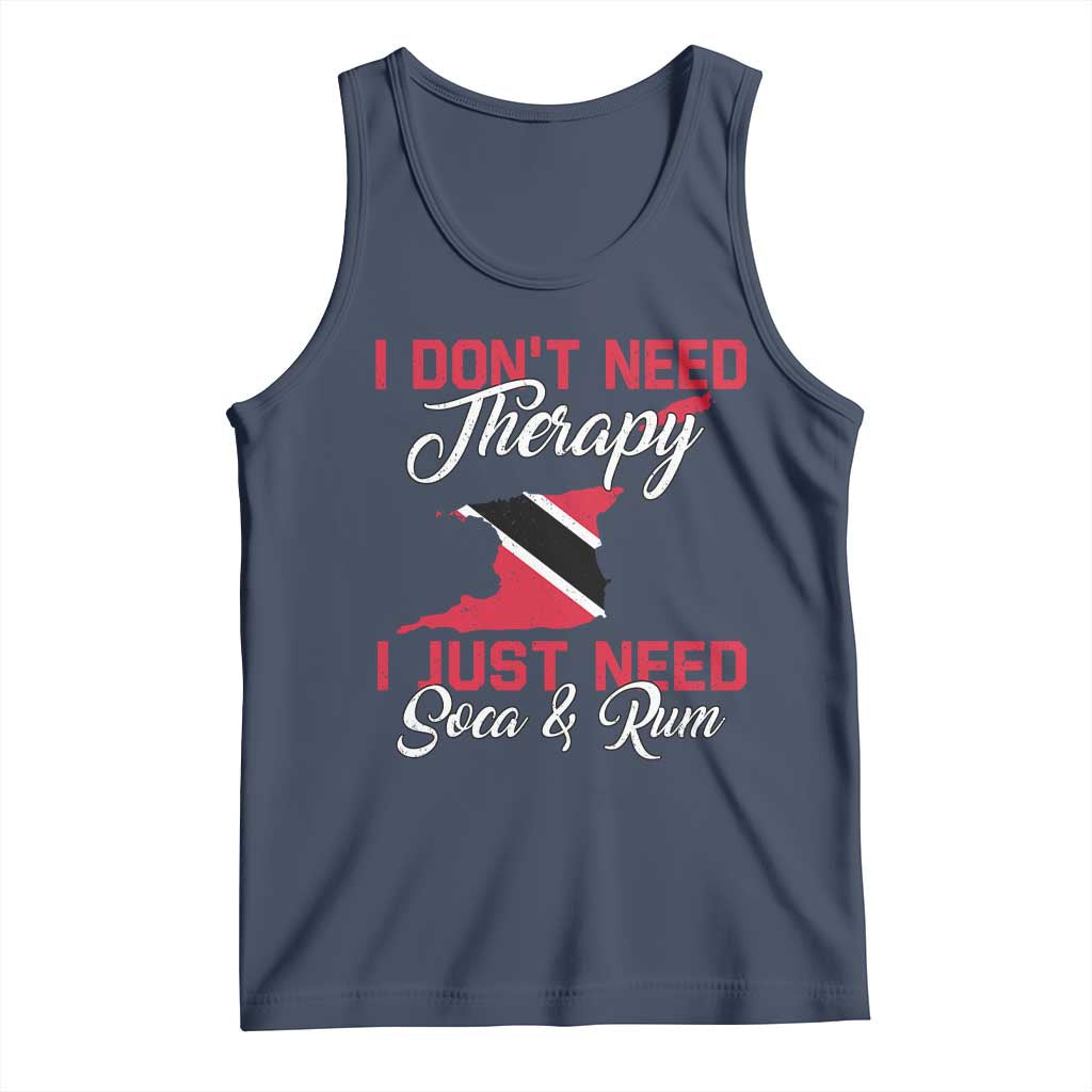 Funny Trini Tank Top Just Need Soca & Rum Trinidad and Tobago Flag TS10 Navy Print Your Wear