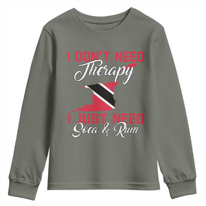 Funny Trini Youth Sweatshirt Just Need Soca & Rum Trinidad and Tobago Flag TS10 Military Green Print Your Wear