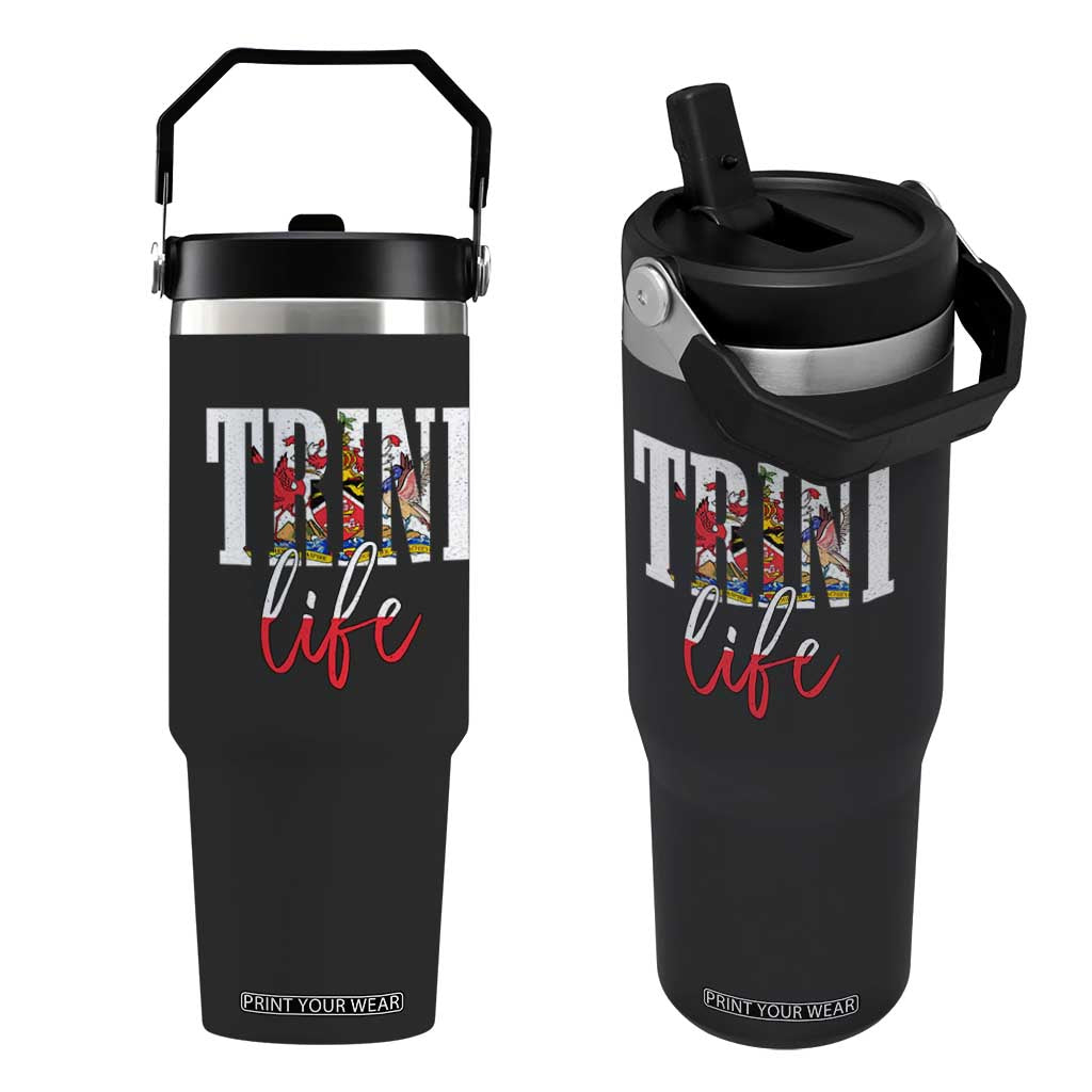 Trini Life Flip Straw Tumbler Trinidad and Tobago Flag Caribbean Souvenir TS10 One Size: 30 oz Black Print Your Wear