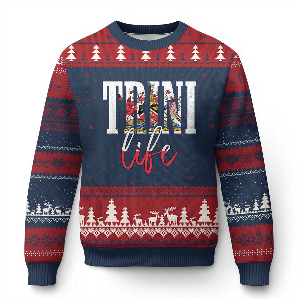 Trini Life Ugly Christmas Sweater Trinidad and Tobago Flag Caribbean Souvenir TS10 Navy Red Print Your Wear