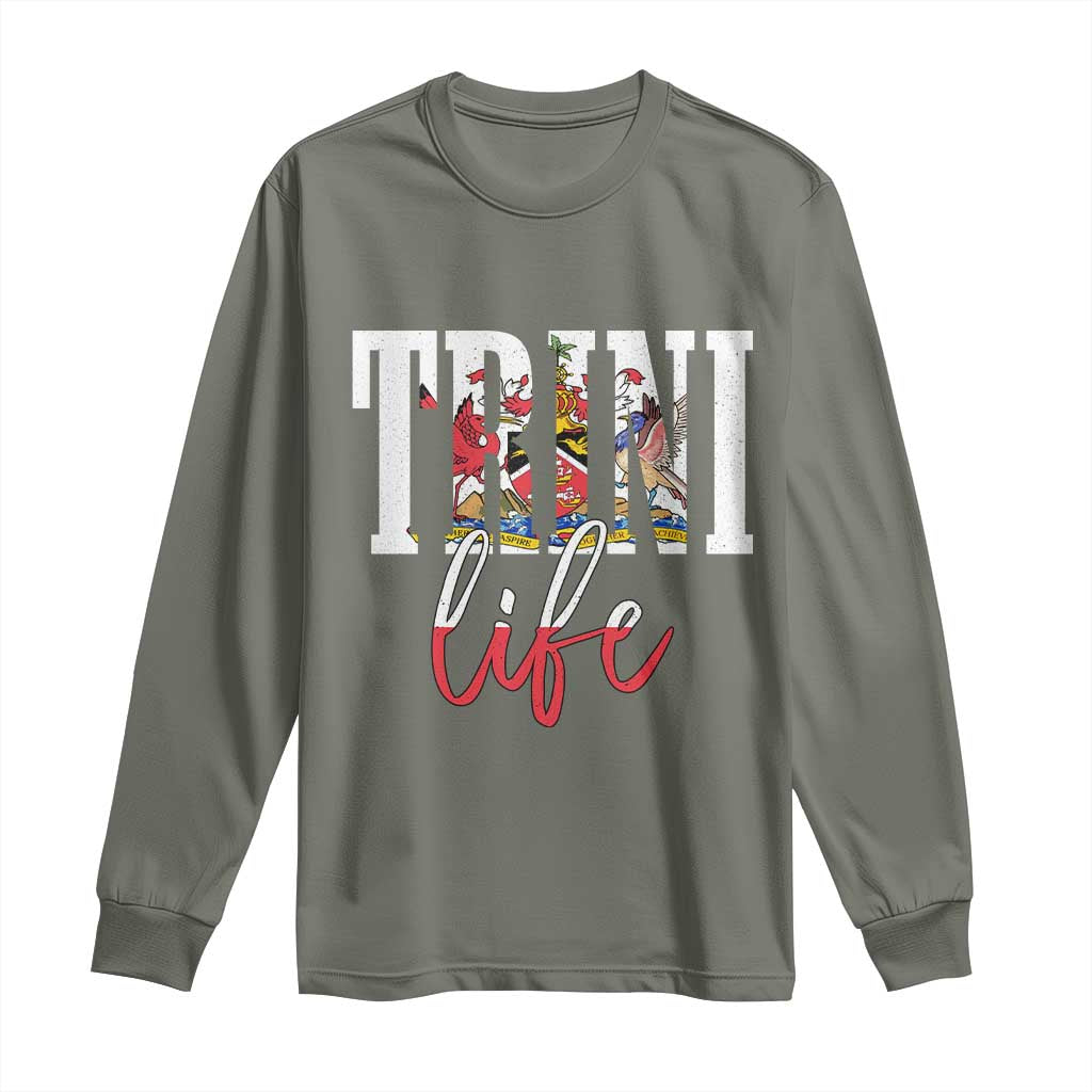 Trini Life Long Sleeve Shirt Trinidad and Tobago Flag Caribbean Souvenir TS10 Military Green Print Your Wear