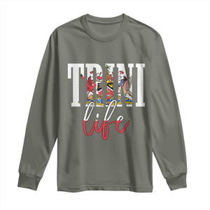 Trini Life Long Sleeve Shirt Trinidad and Tobago Flag Caribbean Souvenir TS10 Military Green Print Your Wear