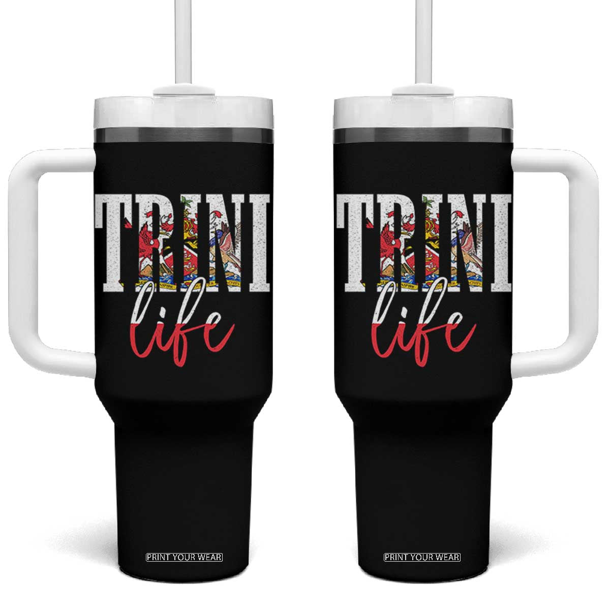 Trini Life Tumbler With Handle Trinidad and Tobago Flag Caribbean Souvenir TS10 One Size: 40 oz Black Print Your Wear