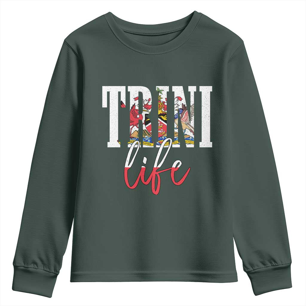 Trini Life Youth Sweatshirt Trinidad and Tobago Flag Caribbean Souvenir TS10 Dark Forest Green Print Your Wear