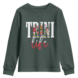 Trini Life Youth Sweatshirt Trinidad and Tobago Flag Caribbean Souvenir TS10 Dark Forest Green Print Your Wear