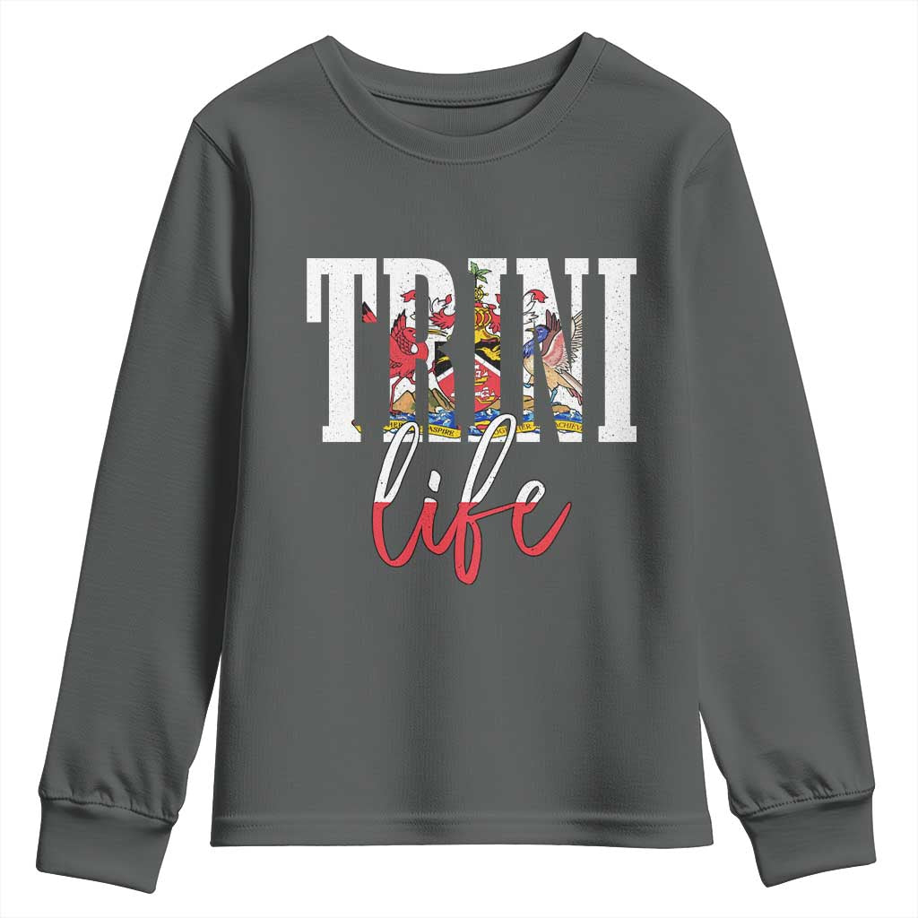 Trini Life Youth Sweatshirt Trinidad and Tobago Flag Caribbean Souvenir TS10 Dark Heather Print Your Wear