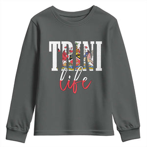 Trini Life Youth Sweatshirt Trinidad and Tobago Flag Caribbean Souvenir TS10 Dark Heather Print Your Wear