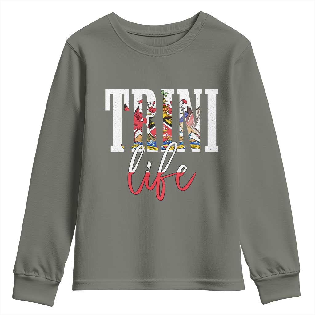 Trini Life Youth Sweatshirt Trinidad and Tobago Flag Caribbean Souvenir TS10 Military Green Print Your Wear