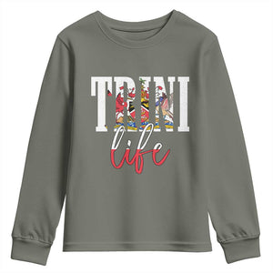 Trini Life Youth Sweatshirt Trinidad and Tobago Flag Caribbean Souvenir TS10 Military Green Print Your Wear