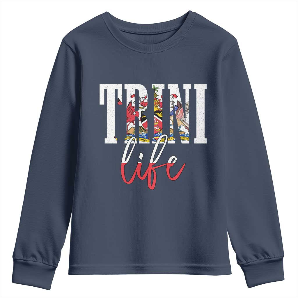 Trini Life Youth Sweatshirt Trinidad and Tobago Flag Caribbean Souvenir TS10 Navy Print Your Wear