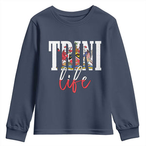 Trini Life Youth Sweatshirt Trinidad and Tobago Flag Caribbean Souvenir TS10 Navy Print Your Wear