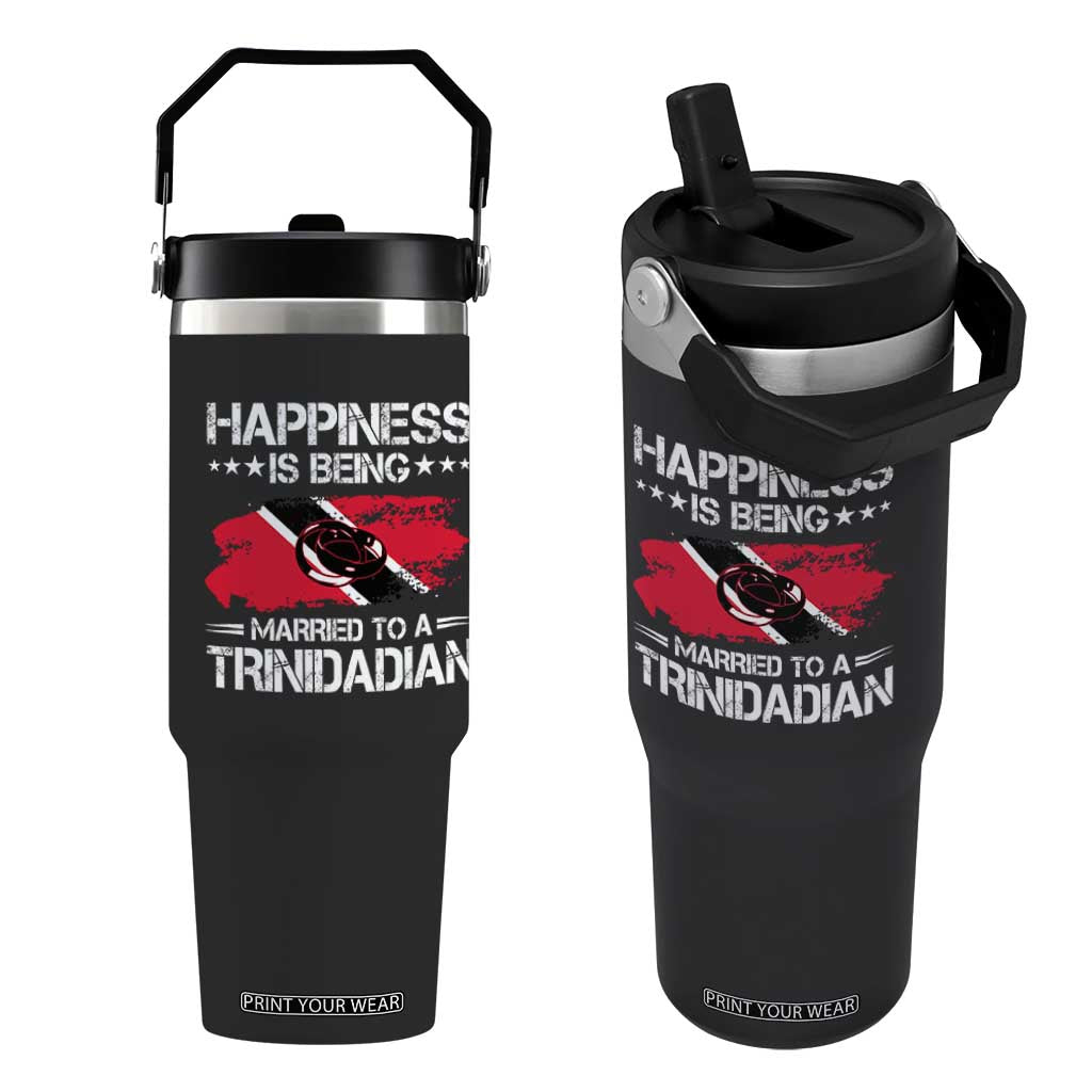 Happiness Is Being Married to a Trinidadian Flip Straw Tumbler Trinidad & Tobago Flag Couples Gift TS10 One Size: 30 oz Black Print Your Wear