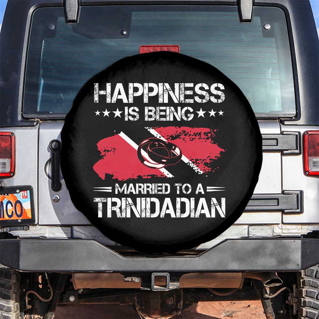 Happiness Is Being Married to a Trinidadian Spare Tire Cover Trinidad & Tobago Flag Couples Gift TS10 No hole Black Print Your Wear