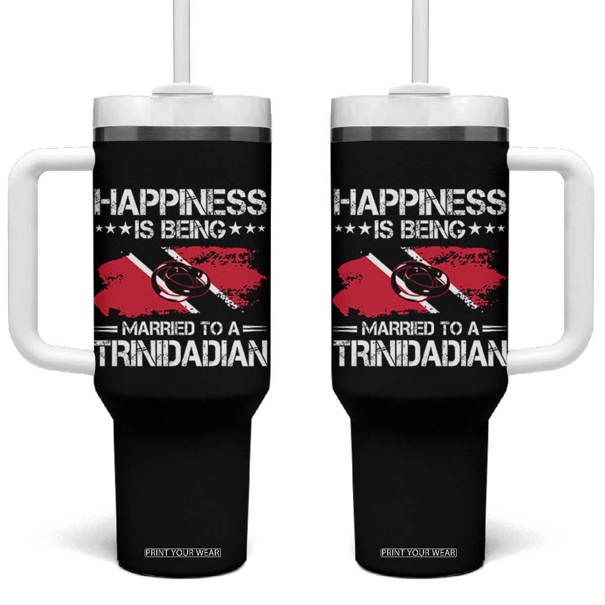 Happiness Is Being Married to a Trinidadian Tumbler With Handle Trinidad & Tobago Flag Couples Gift TS10 One Size: 40 oz Black Print Your Wear