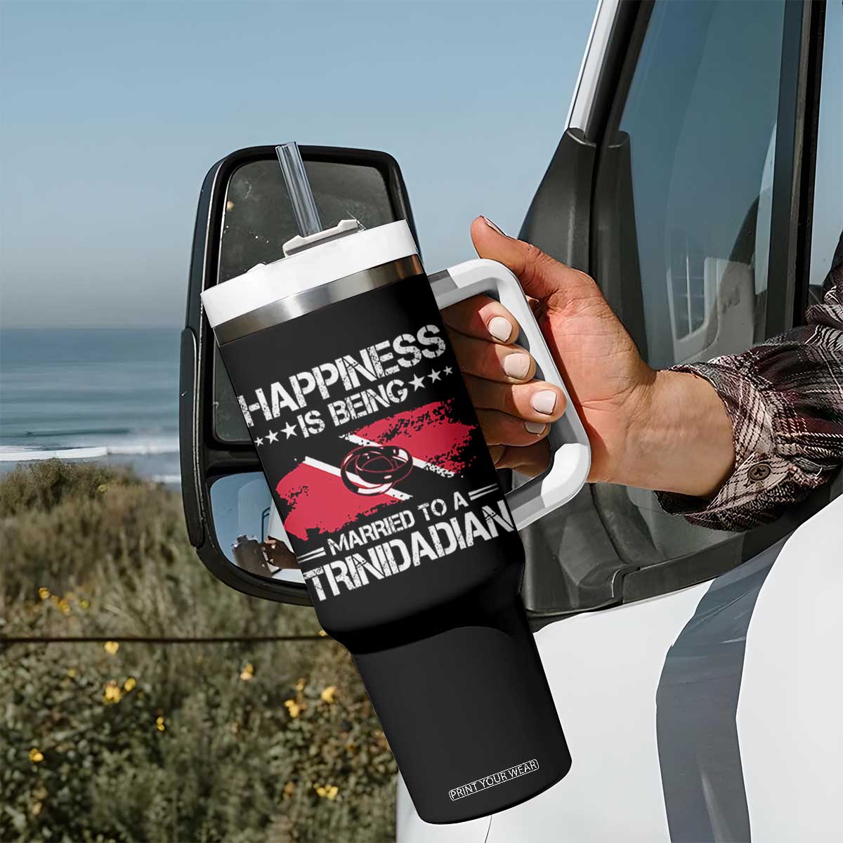 Happiness Is Being Married to a Trinidadian Tumbler With Handle Trinidad & Tobago Flag Couples Gift TS10 Print Your Wear