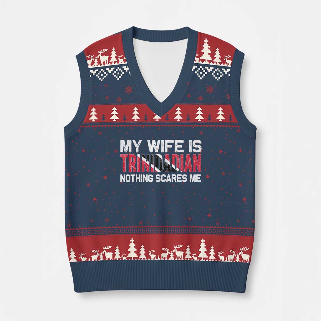 My Wife Is Trinidadian Nothing Scares Me Puerto Rican V-Neck Knit Sweater Vest Funny Trinidad & Tobago Husband Gift TS10 Navy Red Print Your Wear