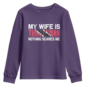 My Wife Is Trinidadian Nothing Scares Me Puerto Rican Youth Sweatshirt Funny Trinidad & Tobago Husband Gift TS10 Purple Print Your Wear
