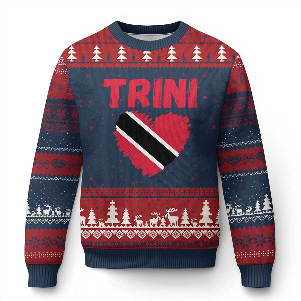Trini Pride Ugly Christmas Sweater Trinidad and Tobago Heart Flag Caribbean Roots TS10 Navy Red Print Your Wear