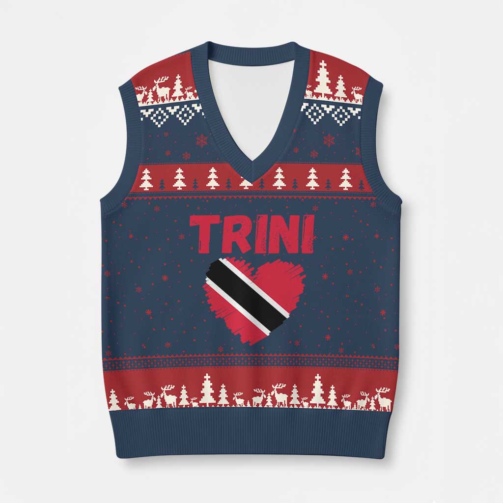Trini Pride V-Neck Knit Sweater Vest Trinidad and Tobago Heart Flag Caribbean Roots TS10 Navy Red Print Your Wear