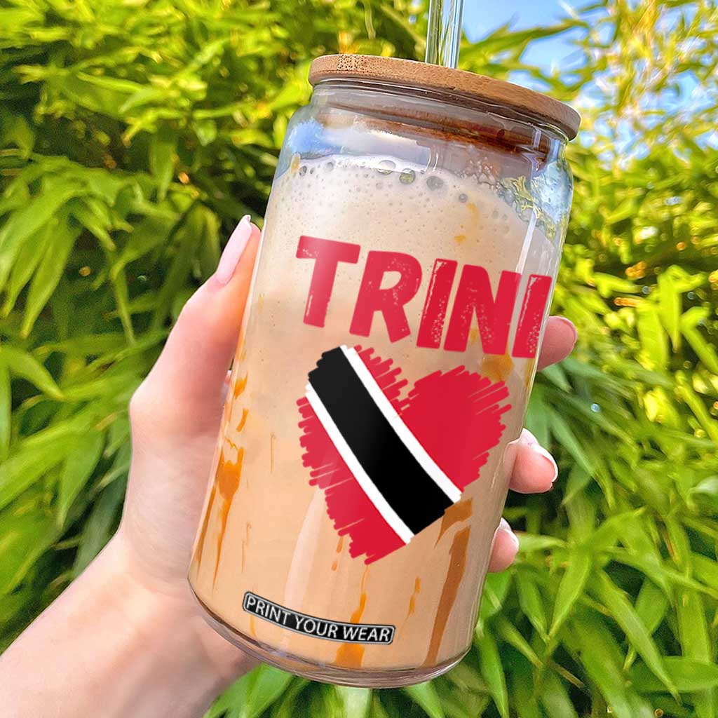 Trini Pride Glass Can Trinidad and Tobago Heart Flag Caribbean Roots TS10 Black Print Your Wear