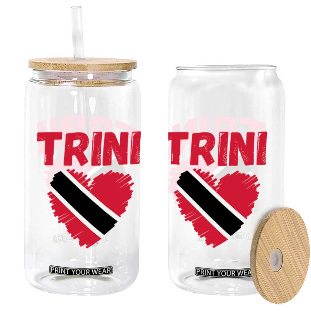Trini Pride Glass Can Trinidad and Tobago Heart Flag Caribbean Roots TS10 Print Your Wear