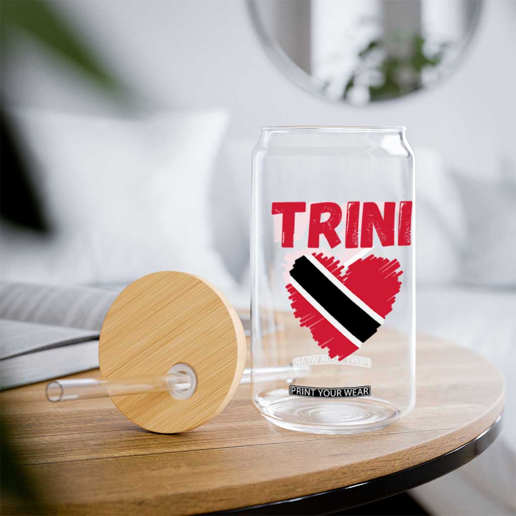 Trini Pride Glass Can Trinidad and Tobago Heart Flag Caribbean Roots TS10 Print Your Wear