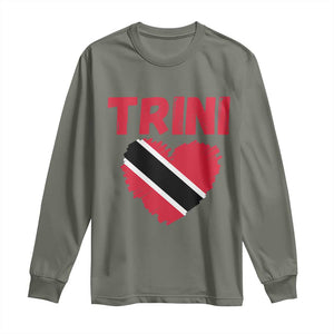 Trini Pride Long Sleeve Shirt Trinidad and Tobago Heart Flag Caribbean Roots TS10 Military Green Print Your Wear