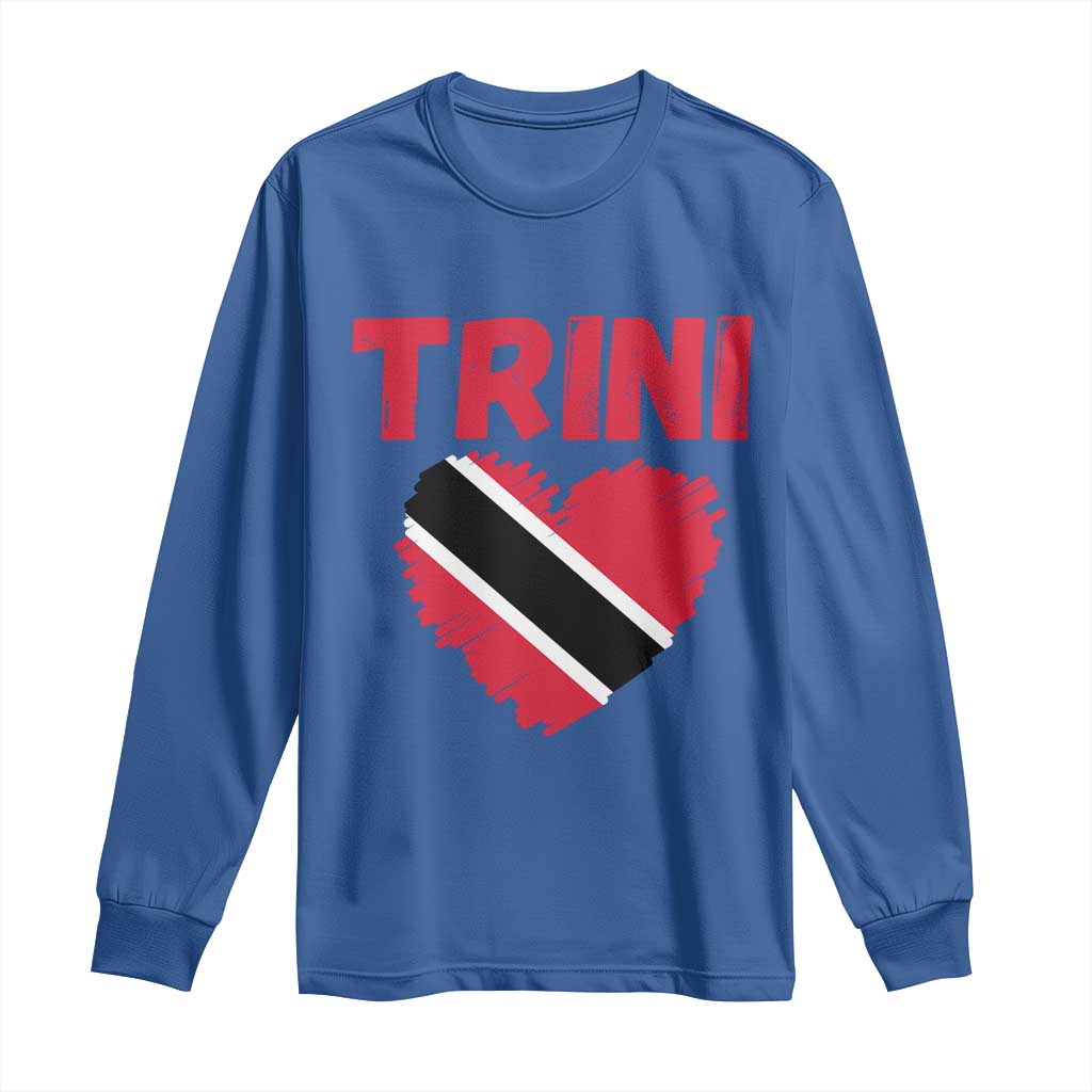 Trini Pride Long Sleeve Shirt Trinidad and Tobago Heart Flag Caribbean Roots TS10 Royal Blue Print Your Wear