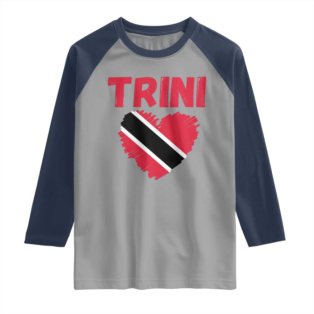 Trini Pride Raglan Shirt Trinidad and Tobago Heart Flag Caribbean Roots TS10 Sport Gray Navy Print Your Wear