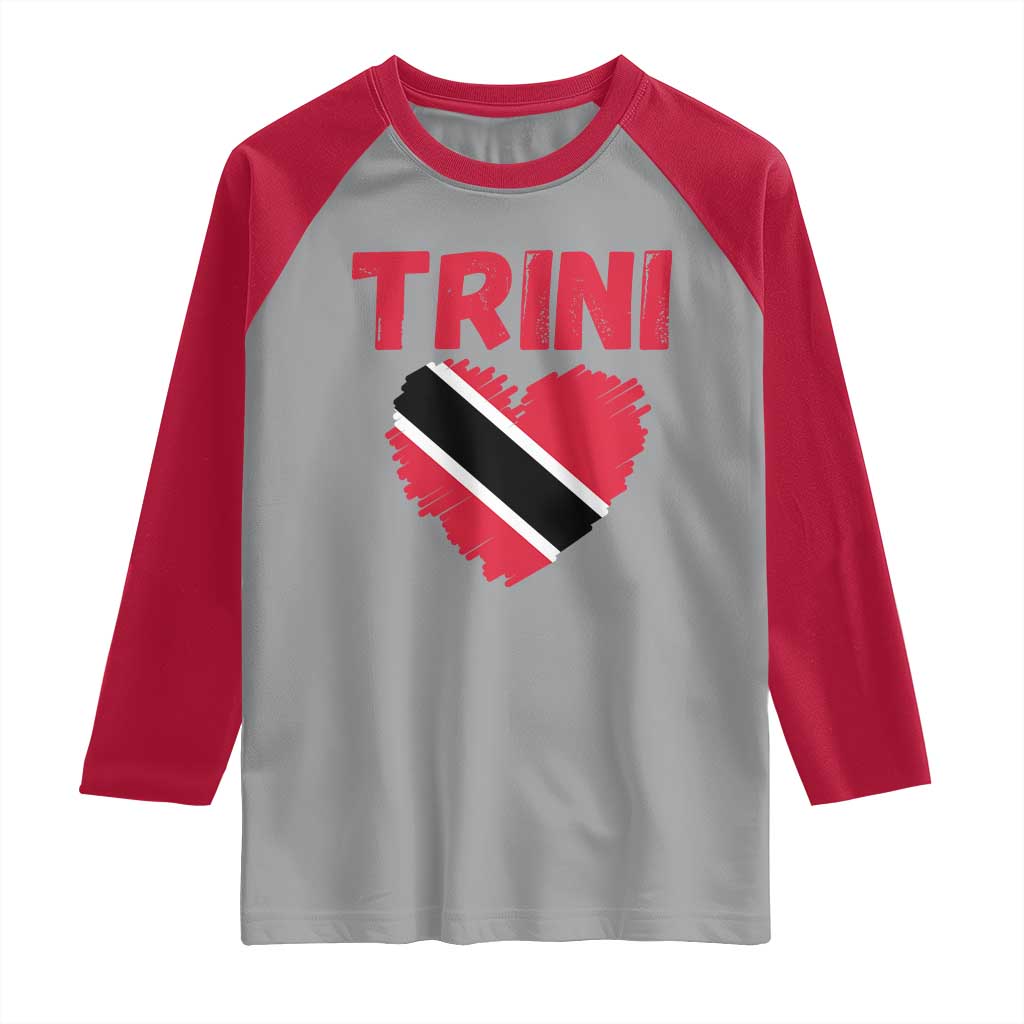 Trini Pride Raglan Shirt Trinidad and Tobago Heart Flag Caribbean Roots TS10 Sport Gray Red Print Your Wear