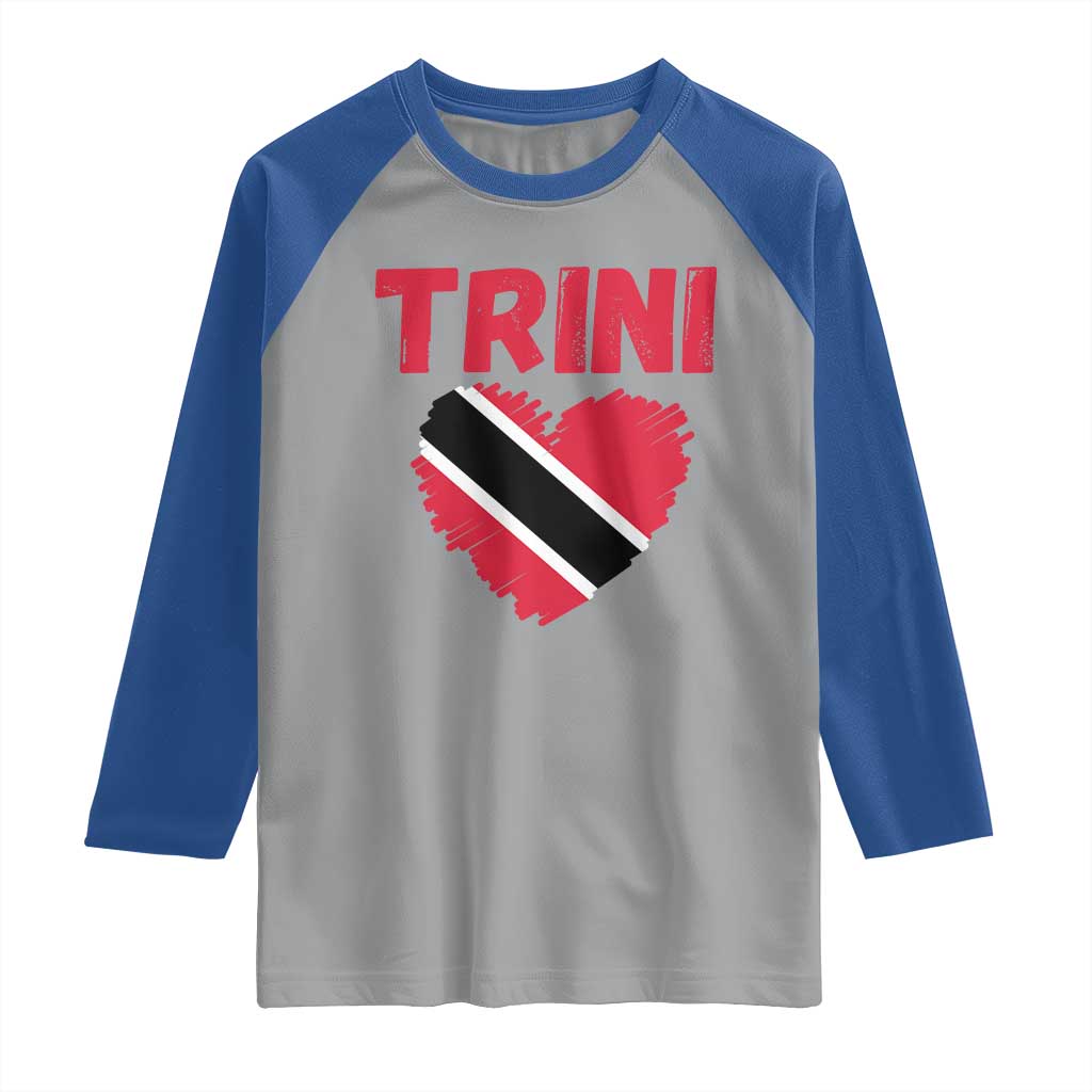Trini Pride Raglan Shirt Trinidad and Tobago Heart Flag Caribbean Roots TS10 Sport Gray Royal Print Your Wear