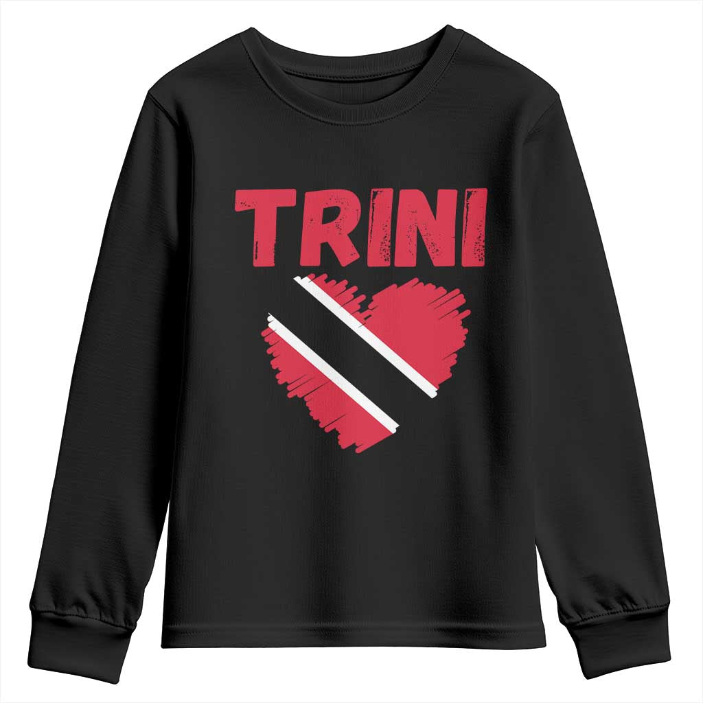 Trini Pride Youth Sweatshirt Trinidad and Tobago Heart Flag Caribbean Roots TS10 Black Print Your Wear