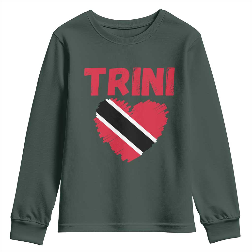 Trini Pride Youth Sweatshirt Trinidad and Tobago Heart Flag Caribbean Roots TS10 Dark Forest Green Print Your Wear
