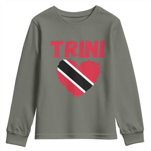 Trini Pride Youth Sweatshirt Trinidad and Tobago Heart Flag Caribbean Roots TS10 Military Green Print Your Wear