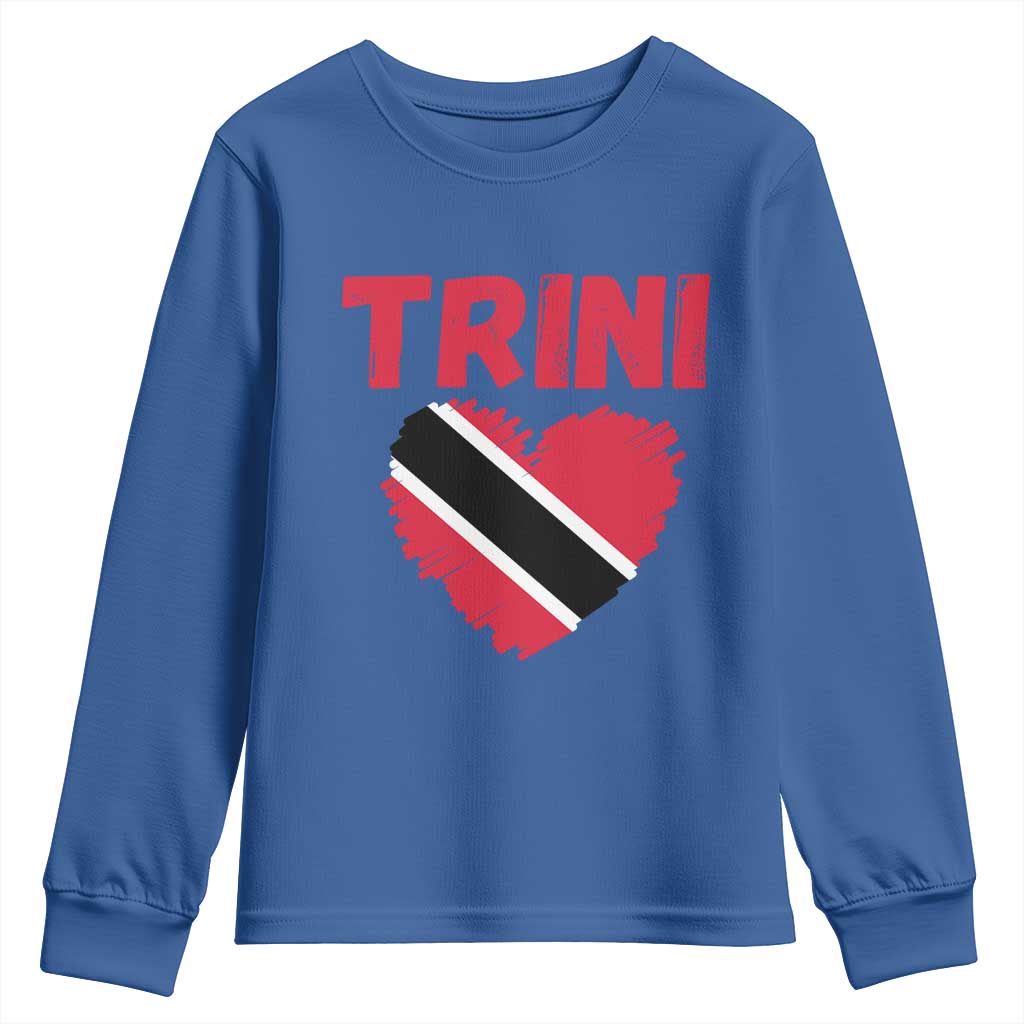 Trini Pride Youth Sweatshirt Trinidad and Tobago Heart Flag Caribbean Roots TS10 Royal Blue Print Your Wear