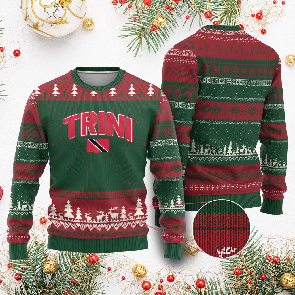 Trinidad and Tobago Flag Ugly Christmas Sweater Trini Pride Vintage TS10 Red Green Print Your Wear