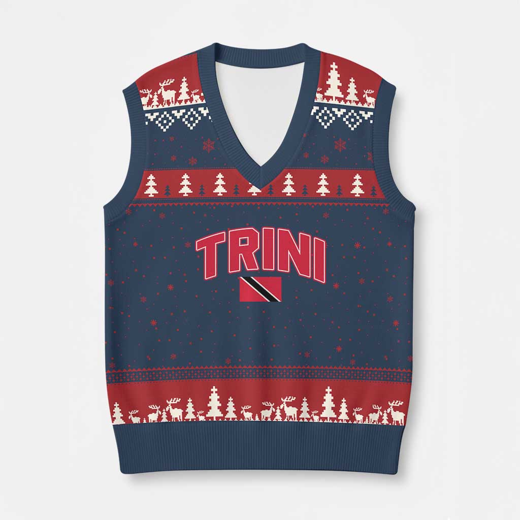 Trinidad and Tobago Flag V-Neck Knit Sweater Vest Trini Pride Vintage TS10 Navy Red Print Your Wear