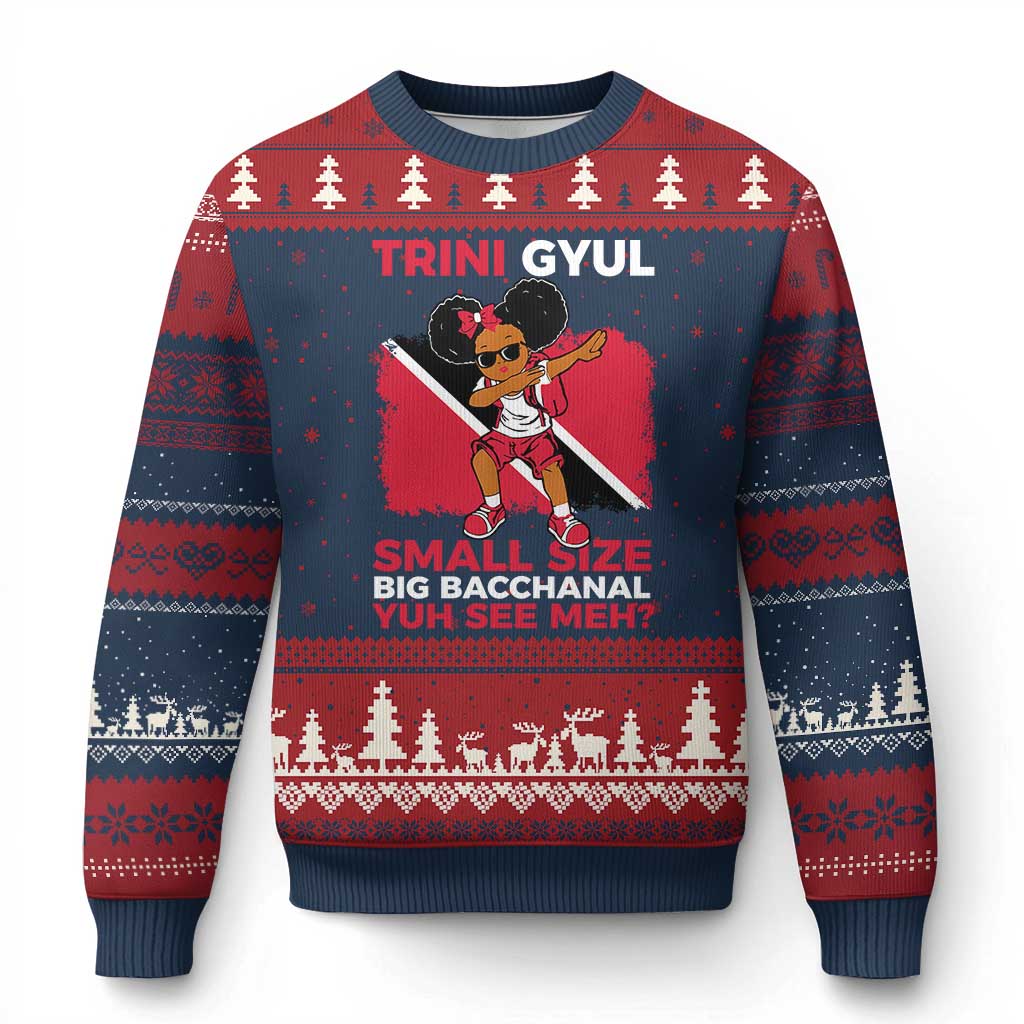 Trini Gyul Ugly Christmas Sweater Funny Trinidadian Girl Afro Island Girls Caribbean TS10 Navy Red Print Your Wear