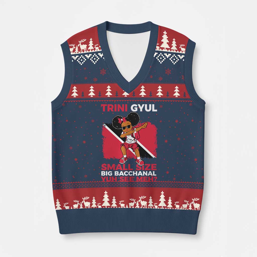 Trini Gyul V-Neck Knit Sweater Vest Funny Trinidadian Girl Afro Island Girls Caribbean TS10 Navy Red Print Your Wear