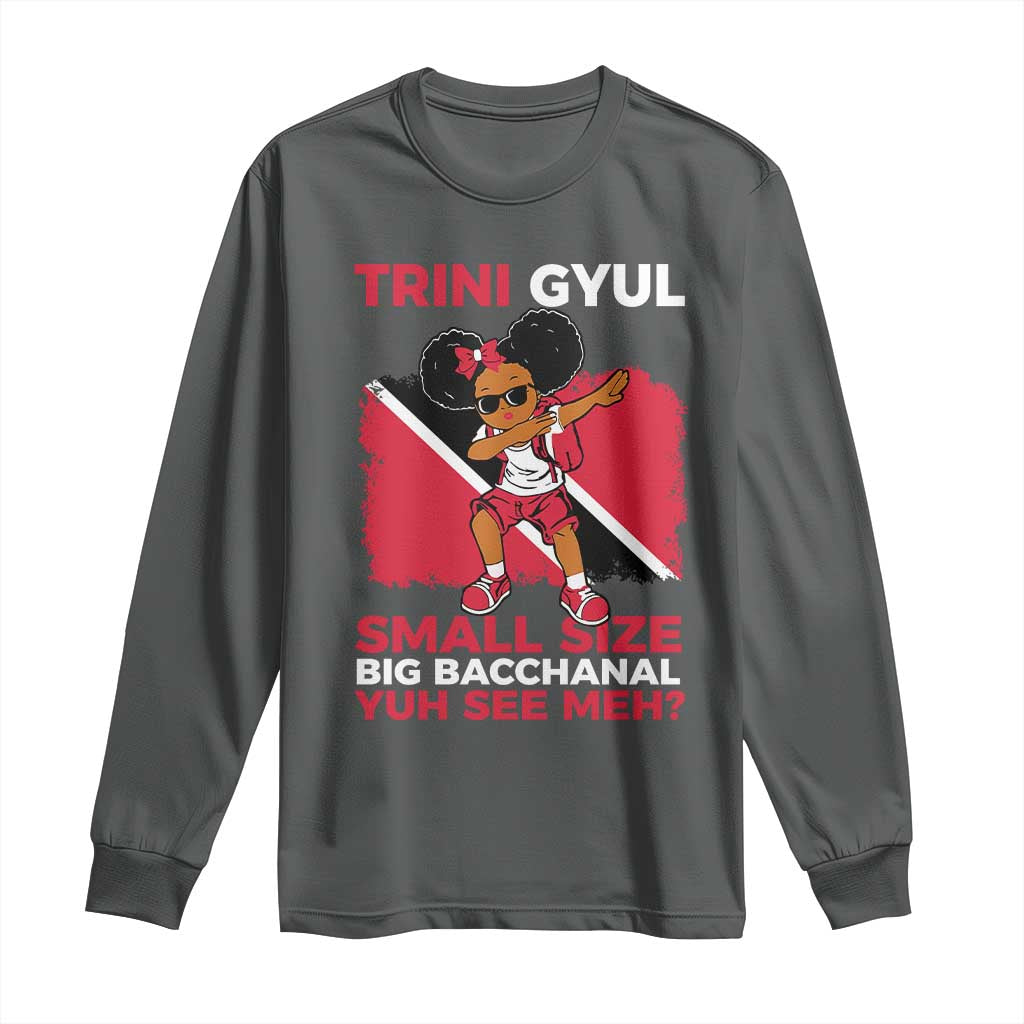 Trini Gyul Long Sleeve Shirt Funny Trinidadian Girl Afro Island Girls Caribbean TS10 Dark Heather Print Your Wear