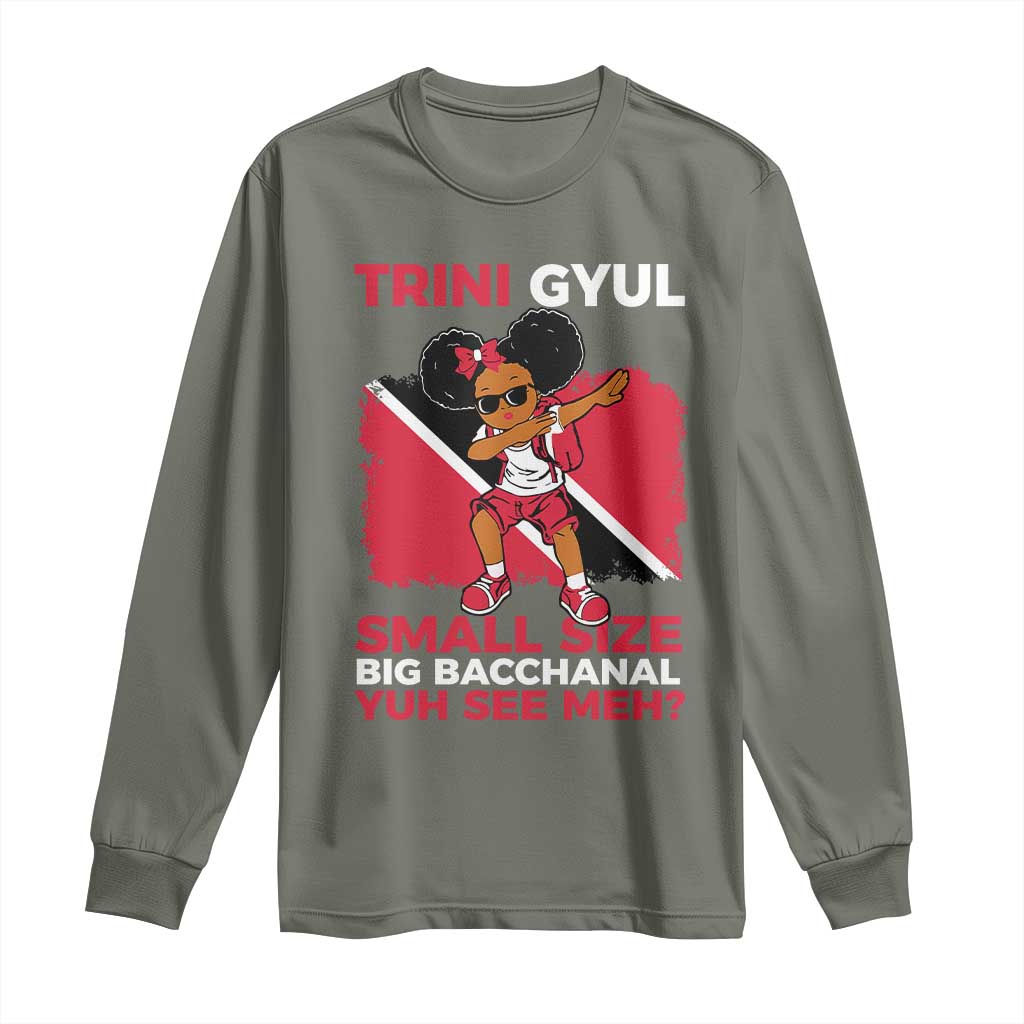 Trini Gyul Long Sleeve Shirt Funny Trinidadian Girl Afro Island Girls Caribbean TS10 Military Green Print Your Wear