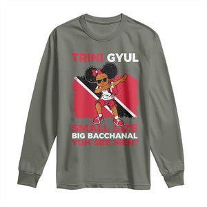Trini Gyul Long Sleeve Shirt Funny Trinidadian Girl Afro Island Girls Caribbean TS10 Military Green Print Your Wear