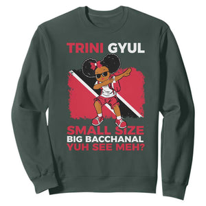 Trini Gyul Sweatshirt Funny Trinidadian Girl Afro Island Girls Caribbean TS10 Dark Forest Green Print Your Wear