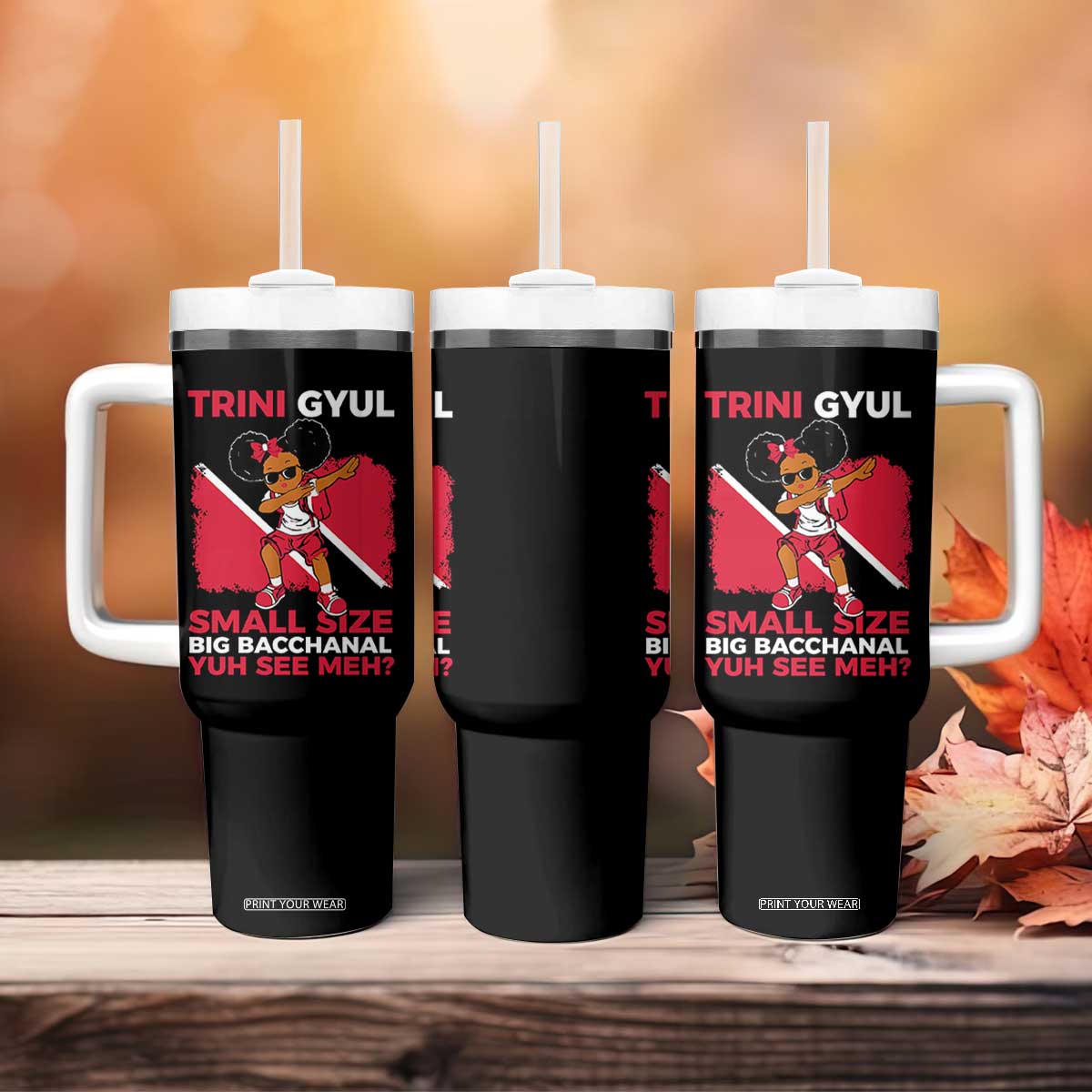 Trini Gyul Tumbler With Handle Funny Trinidadian Girl Afro Island Girls Caribbean TS10 Print Your Wear
