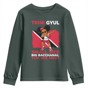 Trini Gyul Youth Sweatshirt Funny Trinidadian Girl Afro Island Girls Caribbean TS10 Dark Forest Green Print Your Wear