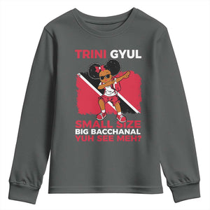 Trini Gyul Youth Sweatshirt Funny Trinidadian Girl Afro Island Girls Caribbean TS10 Dark Heather Print Your Wear